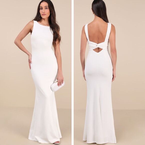 Lulus Love In Your Eyes Ivory Knotted Mermaid Maxi Dress Size 2X Bridal Wedding - Picture 1 of 8